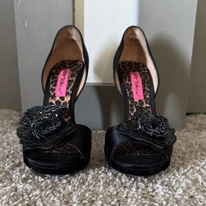 Betsey Johnson Satin Embellished Heels